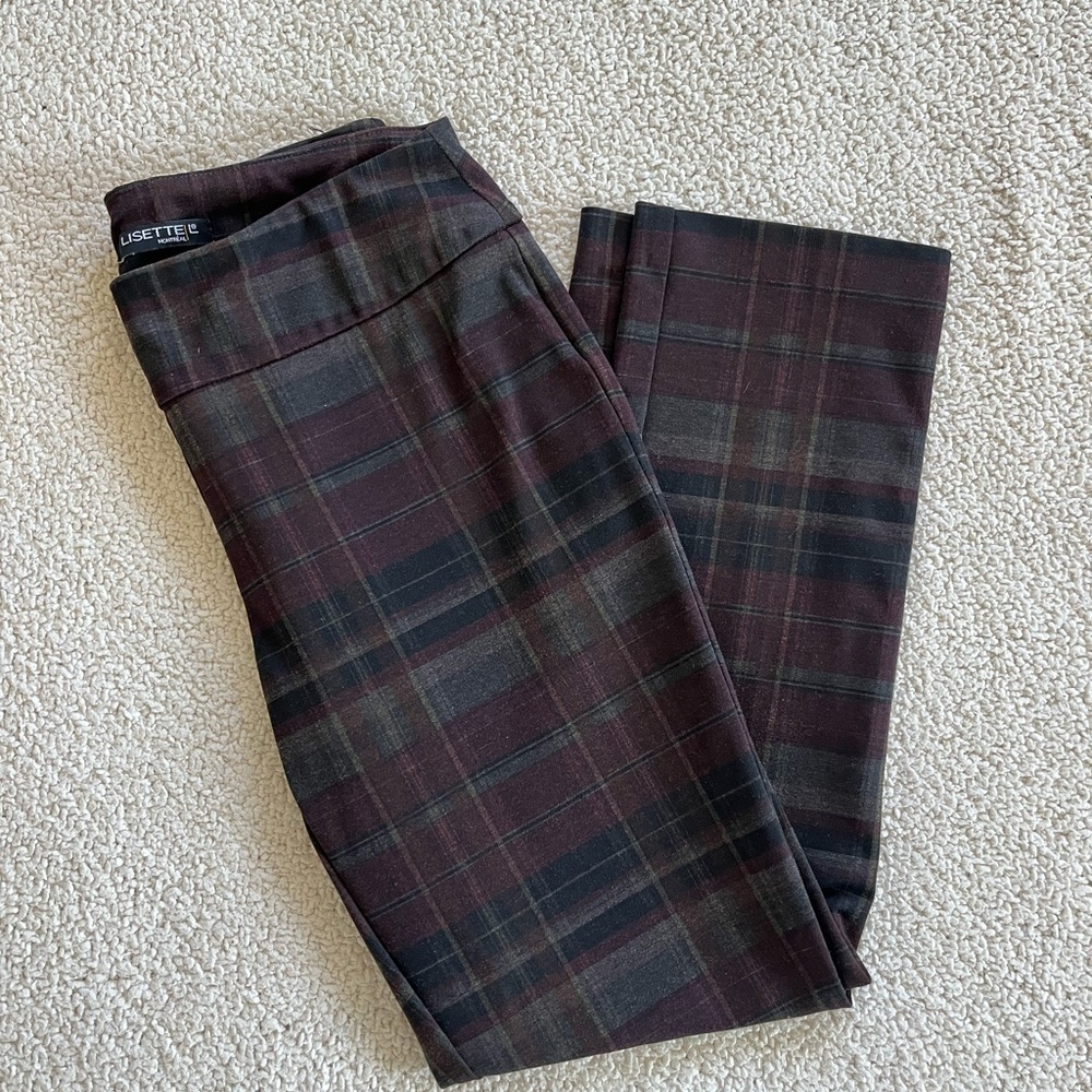 LISETTE women’s Plaid Pants - Dark Brown and Gray